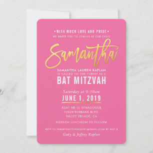 Invitation Manuscrit assez rose SAMANTHA d'or blanc de BAT