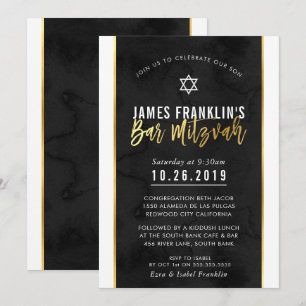 Invitation Manuscrit noir audacieux d'or d'aquarelle de la