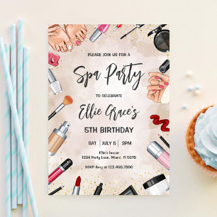 Invitation Maquillage Glam Spa Fard Rose Or Fête Anniversaire