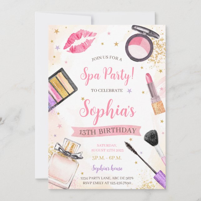 Invitation Maquillage spa fête d'anniversaire (Devant)