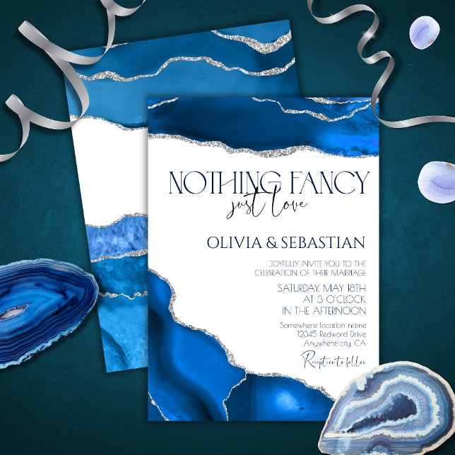 Invitation Marble Agate Royal bleu mariage (Créateur téléchargé)