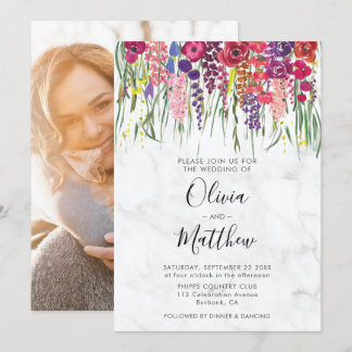 Invitation Marble Boho Fleurs acryliques Mariage photo