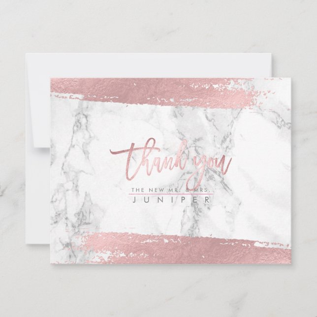 Invitation Marble Faux Rose Gold Script Merci (Devant)