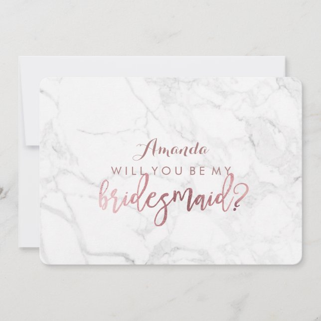 Invitation Marble+Faux Rose Gold Vous Serez..Bridesmaid (Devant)