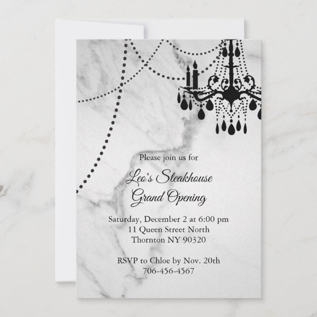 Invitation Marble Restaurant Grand Ouverture avec lustre (Devant)