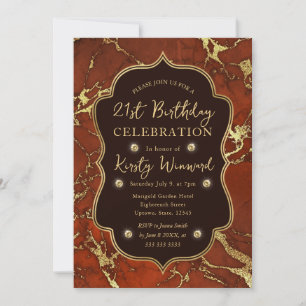 Invitation Marbre Automne Brun et Or 21e Anniversaire