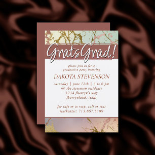 Invitation Marbre beige élégant   Sage Rose Gold Graduation