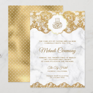 Invitation Marbre Blanc Broderie Dorée sur Fond de Papier Lac