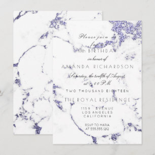 Invitation Marbre Blanc de Carrare Paillettes Indigo Nuit Élé