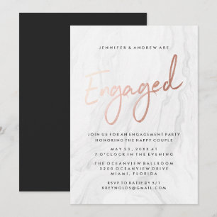Invitation Marbre blanc moderne Rose or Partie d'engagement