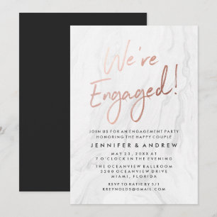 Invitation Marbre blanc moderne Rose or Partie d'engagement
