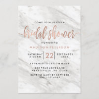 Marbre blanc & Rose Gold Bridal Showeuse Invitatio