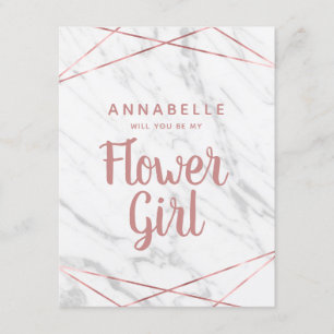 Invitation Marbre blanc Rose Gold Serez-Vous Ma Fille Fleur