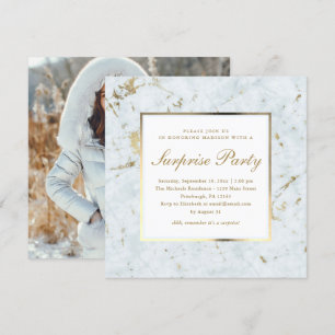 Invitation Marbre bleu Faux avec Photo Surprise Party