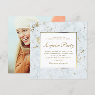 Invitation Marbre bleu Faux avec Photo Surprise Party