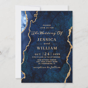 Invitation Marbre bleu marine moderne Mariage d'âge