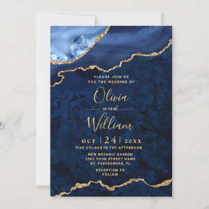 Invitation Marbre bleu marine moderne Mariage d'âge