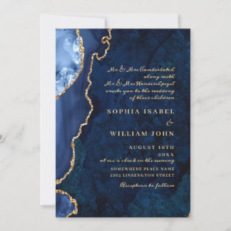 Invitation Marbre bleu marine moderne Mariage d'âge