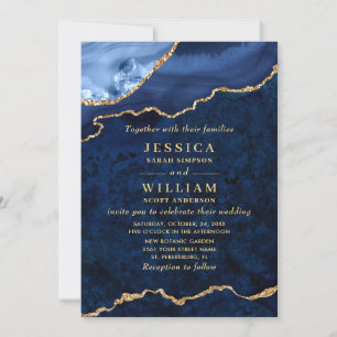 Invitation Marbre bleu marine moderne Mariage d'âge