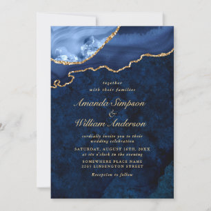 Invitation Marbre bleu marine moderne Mariage d'âge