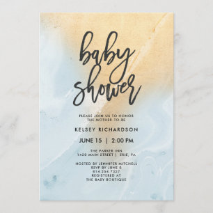 Invitation Marbre bleu pastel et or  Baby shower