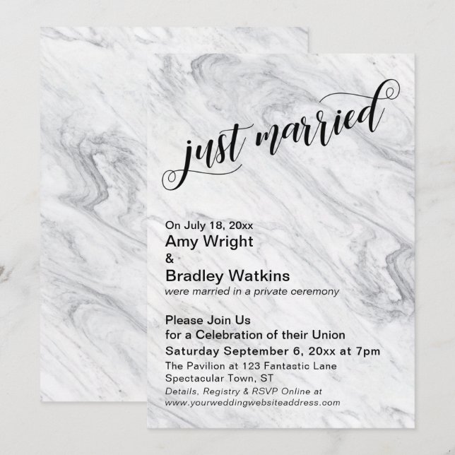Invitation Marbre célébration de mariage juste après la cérém (Devant / Derrière)
