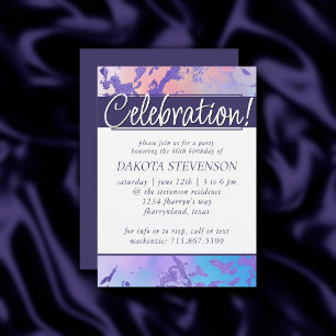 Invitation Marbre cool   Blue Purple and Pink Ombre Anniversa