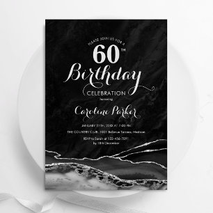 Invitation Marbre d'agate d'argent noir 60e anniversaire