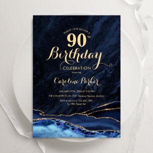 Invitation Marbre d'agate d'or bleu marine 90e anniversaire