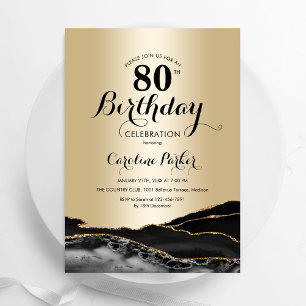 Invitation Marbre d'Agate Noir Or 80e anniversaire