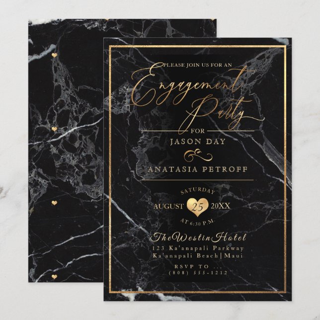 Invitation Marbre de la partie d'engagement PixDezines/Gold d (Devant / Derrière)
