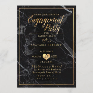 Invitation Marbre de la partie d'engagement PixDezines/Gold d