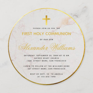 Invitation Marbre de première communion Script Faux Gold Foil
