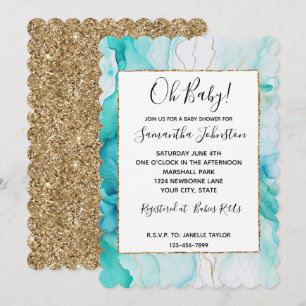 Invitation Marbre d'encre or Mint Aqua