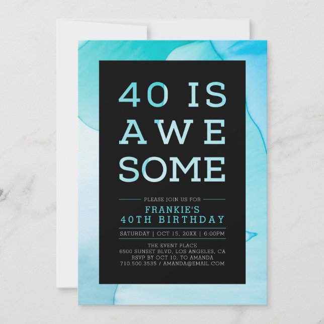 Invitation Marbre d'encre Typographie moderne 40e anniversair (Devant)