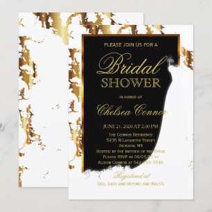 Invitation Marbre d'or, Fête de l'mariée noire et blanche