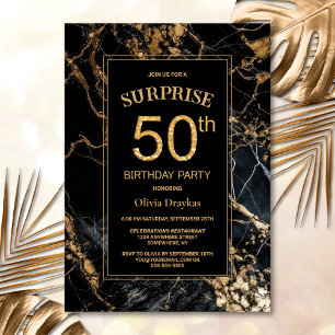 Invitation Marbre d'or noir Surprise 50e fête d'anniversaire