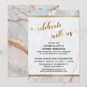 Invitation Marbre Doré Célébrez avec Nous Cœur Calligraphie