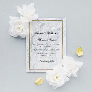 Invitation Marbre élégant et Mariage or