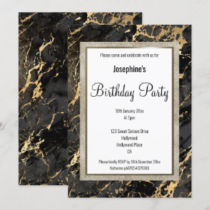 INVITATION MARBRE ÉLÉGANT NOIR GOLD DESIGN ANNIVERSAIRE
