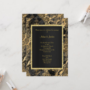 INVITATION MARBRE ÉLÉGANT NOIR OR VINTAGE MARIAGE