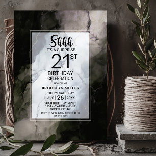 Invitation Marbre élégant Surprise 21e fête d'anniversaire