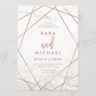 Invitation Marbre et Faux Rose Gold Mariage géométrique Invit