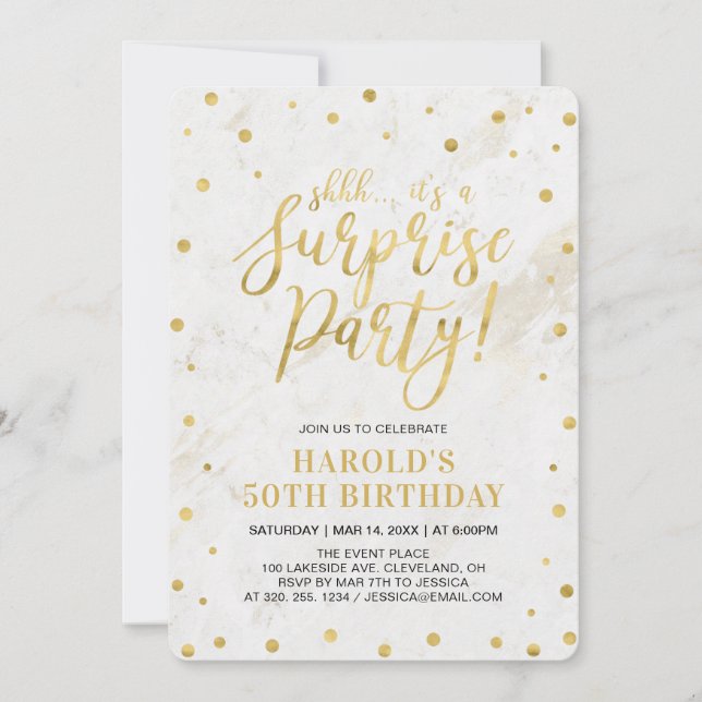 Invitation Marbre et or | Adulte 50e fête d'anniversaire surp (Devant)