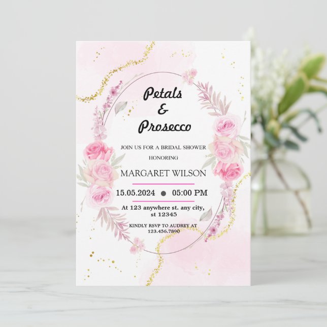 Invitation Marbre Floral Pétales et Fête des mariées de Prose (Debout devant)