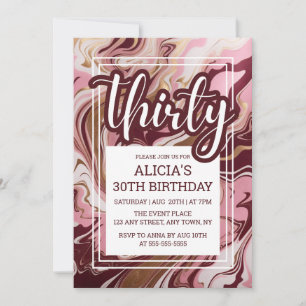Invitation Marbre Fluid Or Bourgogne rose 30e anniversaire