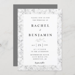 Invitation marbre gris élégant mariage moderne chic simple