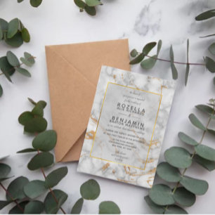Invitation Marbre gris moderne Agate & Mariage d'huile or