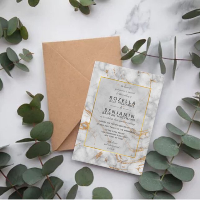 Invitation Marbre gris moderne Agate & Mariage d'huile or (Créateur téléchargé)