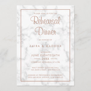 Invitation Marbre gris moderne avec Dîner de répétition or Ro